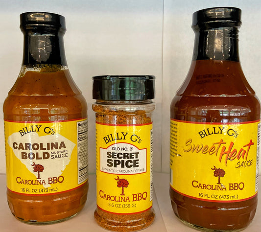 Hall of Fame Pack (1 Sweet Heat Sauce, 1 Carolina Bold Mustard Sauce, 1 Secret Spice Rub)